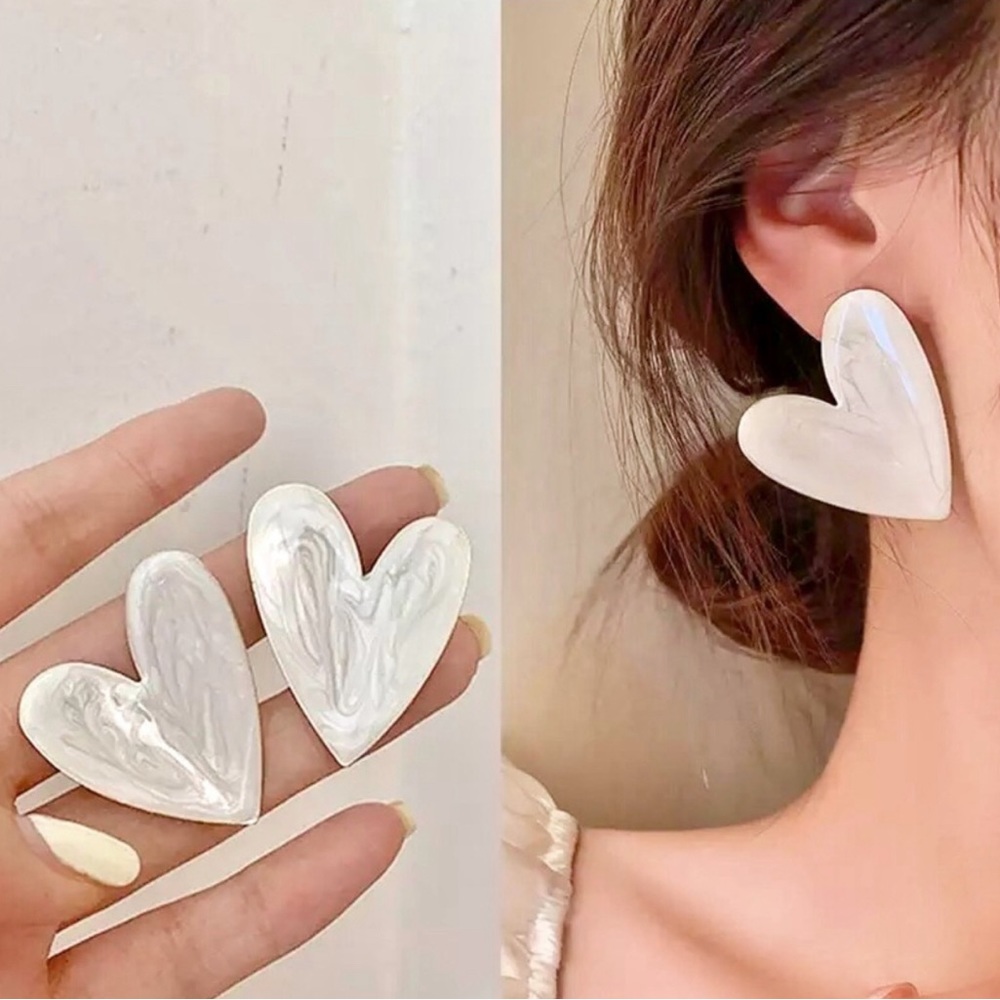 “Just For You” White Heart Painted Statement Retro Festival Party Stud Earrings